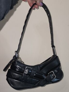 Zara Leather Belted Buckle Black Mini Hobo Shoulder Bag Purse Silver